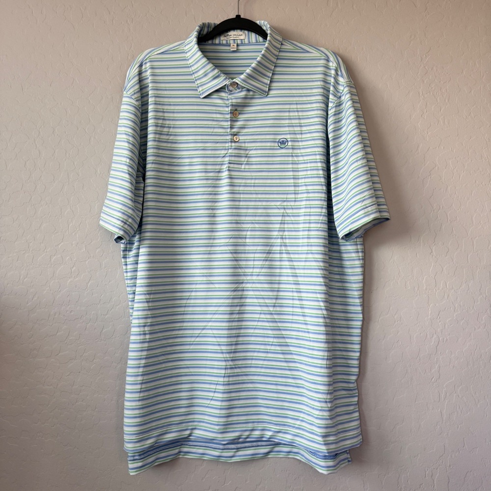 Peter Millar Summer Comfort XL Polo Shirt Striped Golf Blue Green Casual